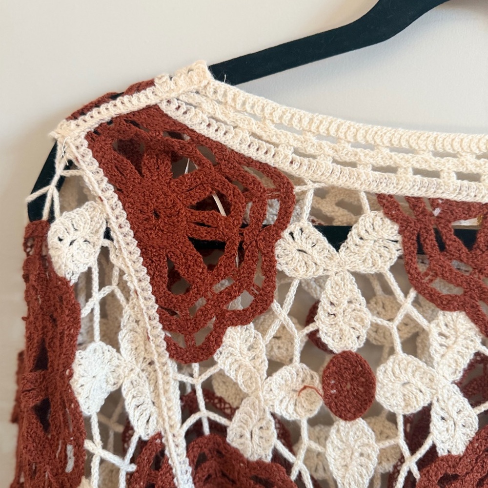 Rebellion Crochet Floral Openwork Sweater - Cream & Rust - Picture 9 of 11